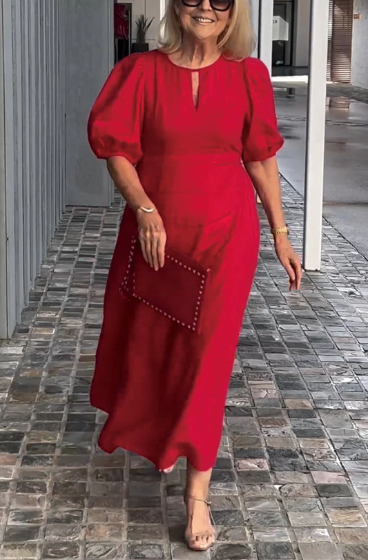 Teresa - Einfarbiges Kleid aus Baumwolle und Leinen